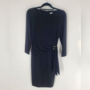 Cache Faux Wrap Black Dress Long Sleeves Size M